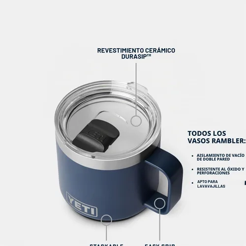 Vista 2 de YETI Rambler - Taza apilable con forro de cerámica, de 14 onzas, aislada al vacío, de acero inoxidable con tapa MagSlider, color negro