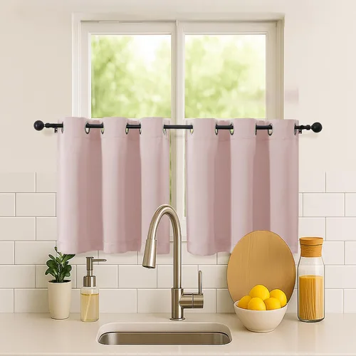 Vista 192 de Simplebrand Juego de 2 paneles de cenefa aguamarina para ventana de cocina de 14 pulgadas de largo, cortinas de oscurecimiento de habitación