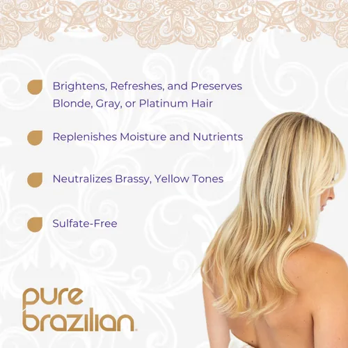Vista 2 de Pure Brazilian Always Blonde Champú con queratina, Acai y aceite de argán, champú morado para cabello teñido sin sulfatos, 13.5 onzas líquidas