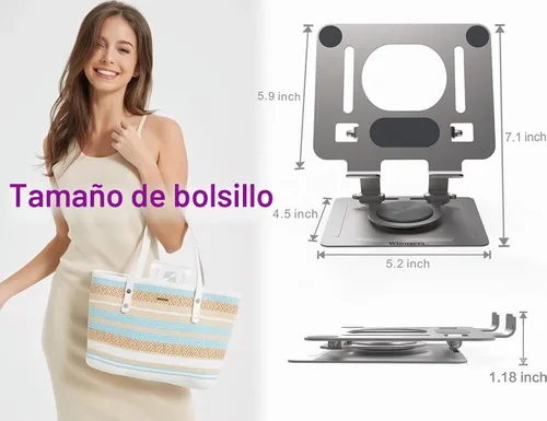 Vista 9 de Soporte para tablet para escritorio, soporte ajustable para tableta de escritorio, tableta plegable con base giratoria de 360 grados para iPad Pro