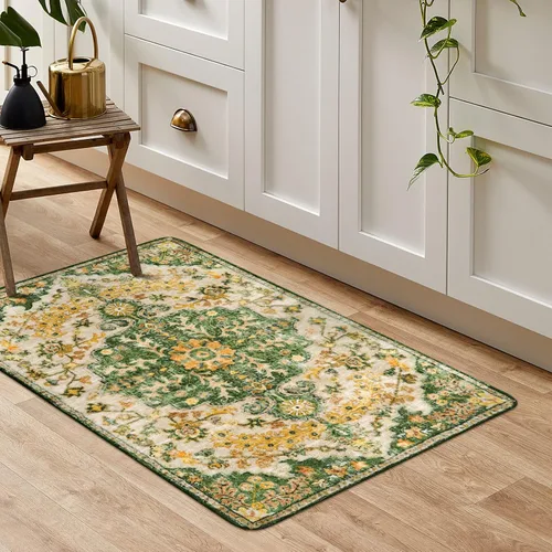 Vista 67 de Lahome Alfombra Floral Bohemio Medaillon - 2x3 Pequeña Alfombra de Baño Rosa Caliente, Alfombra de Cocina, Lavable a Máquina, Antideslizante, Suave