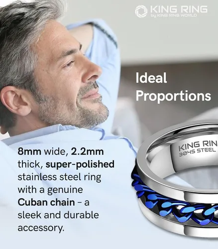 Vista 6 de King Ring Anillo giratorio de 0.315 pulgadas, anillo plano pulido fino para hombres y mujeres con cadena cubana, diseñado en Estados Unidos