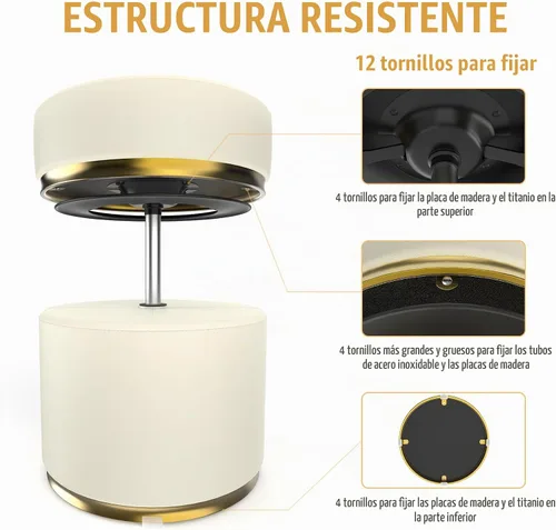 Vista 5 de Dolonm Taburete giratorio redondo único, de piel sintética de 660 libras de alta carga, taburete de tocador de altura ajustable de 360 grados