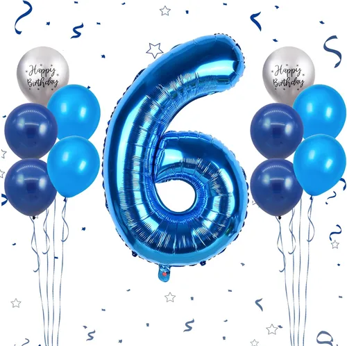 Vista 21 de Globos azules del número 18 de 40 pulgadas, globos de cumpleaños de 18 años, globos de látex azul claro y azul oscuro con impresión plateada