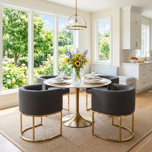 Vista 22 de RIVOVA - Silla tapizada para comedor, silla lateral moderna de barril, sillas tapizadas para comedor, silla cómoda para cocina, silla lateral