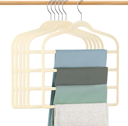 Vista 13 de Perchas de terciopelo que ahorran espacio antideslizante para pantalones de terciopelo perchas de múltiples capas Paquete de 4 perchas de ropa
