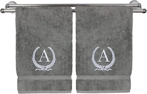 Vista 171 de Toalla de mano con monograma, regalo personalizado, 16 x 30 pulgadas, letra blanca bordada con diseño de corona en toalla negra, extra absorbente