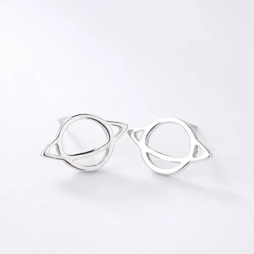 Vista 3 de Pendientes de tuerca únicos de plata de ley 925 con dije de Saturno para mujeres y niñas, Plata de ley Zinc Cobre