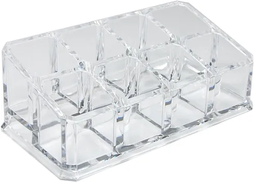 Vista 2 de QGoods QG - Organizador rectangular de acrílico transparente para cosméticos, lápiz labial y brillo de labios con 8 espacios de almacenamiento