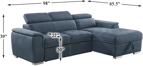 Vista 2 de Lexicon Cheyenne Sofá cama modular convertible, diván derecho, color azul