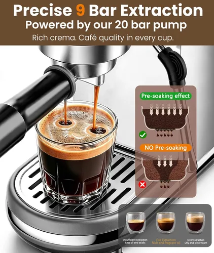 Vista 3 de atatix Máquina de café expreso con espumador de leche, cafetera de espresso a presión de 20 bar