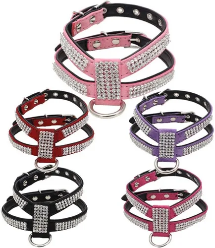 Vista 3 de Dogs Kingdom Arnés de piel brillante para perro, con diamantes de imitación personalizados, para cachorros y perros pequeños, medianos y chihuahua
