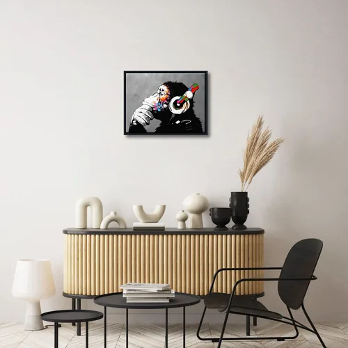 Vista 5 de Wieco Art Marco Negro Mono con Auriculares Banksy Arte de Graffiti Abstracto Pinturas en Lienzo Impresiones Arte de Pared en Lienzo de Animales