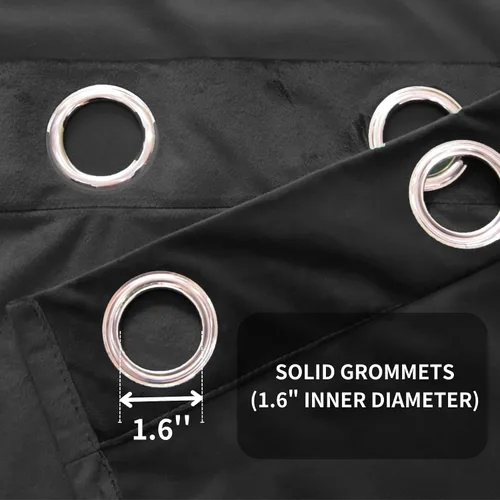 Vista 3 de Juego de 2 paneles de cortinas de terciopelo negro, cortinas súper suaves con ojales para decoración de sala de estar y dormitorio, reducción