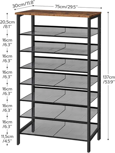 Vista 2 de HOOBRO - Estantería para zapatos de 8 niveles, estante para zapatos de 29.5"L, organizador de almacenamiento de zapatos de gran capacidad para 21-24