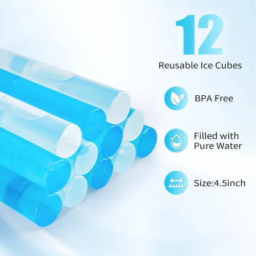 Vista 5 de Paquete de 12 cubitos de hielo reutilizables para bebidas, botella de agua reutilizable de congelación rápida, sin BPA, cubos de hielo de plástico