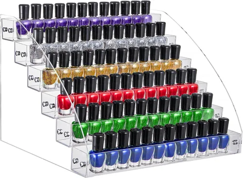 Vista 10 de KINGROW Estante organizador de esmalte de uñas, estante de exhibición de acrílico de 3 capas, estante para anteojos, aceites esenciales