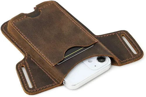 Vista 3 de Funda de cuero para teléfono para hombre, funda universal para cintura con agujero para cinturón