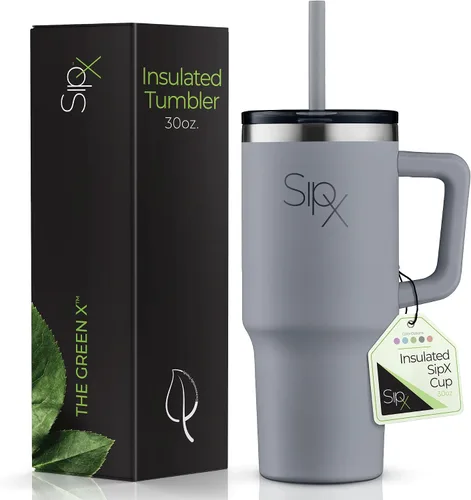Vista 23 de SipX™ Vaso aislado de 30 onzas con asa y pajita, acero inoxidable aislado al vacío, a prueba de fugas, apto para portavasos - Perfecto para café