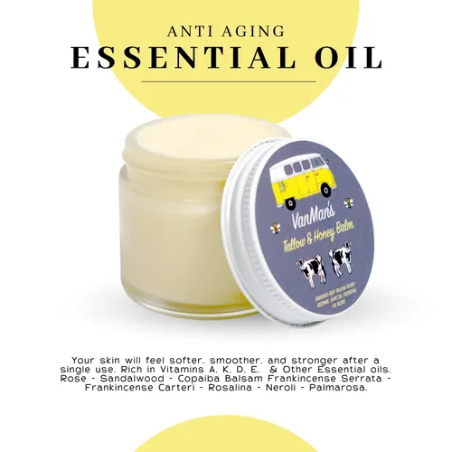 Vista 6 de Bálsamo de sebo de res y miel de Vanman - Hidratante facial de sebo con sebo de res alimentado con pasto para la piel y aceites esenciales, miel