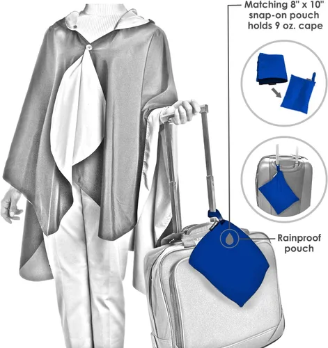 Vista 5 de RainCaper Capa de lluvia para mujer, poncho impermeable con capucha, reversible, arte fino