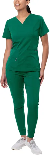 Vista 31 de Adar Pro Scrubs for Women Set - V-Neck & Jogger Cargo Pants, 7 Pockets Blanco