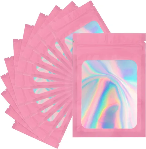 Vista 15 de joycraft 100 bolsas holográficas de tereftalato de polietileno, bolsas resellables a prueba de olores, bolsa para joyería, bolsa de papel