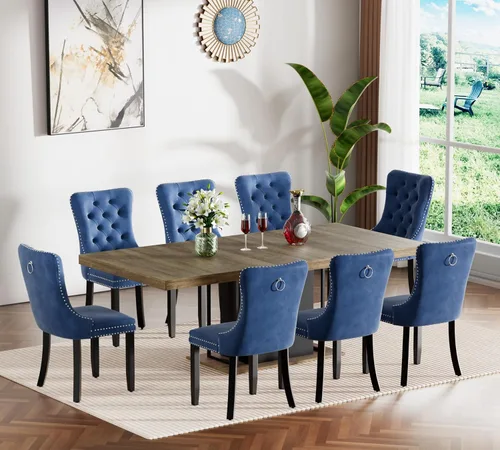 Vista 39 de Henf Juego de mesa de comedor extensible de 78 pulgadas para 6 mesas rectangulares de madera de 7 piezas con 6 sillas tapizadas de terciopelo, mesa