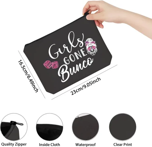 Vista 2 de TSOTMO Divertido Bunco Regalo Juego Noche Fuera Bunco Bunco Fiesta Mujeres Apuestas Amante Cremallera Bolsa Bolsa de Maquillaje, Beige, Blk-chicas