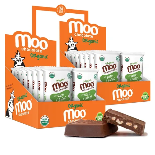 Vista 27 de Moo Chocolates ' Mini barras de chocolate negro sólido natural, 0.7 onzas (14 unidades)