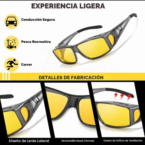 Vista 4 de LVIOE Wrap Around Night-Vision Glasses, Fit Over Prescription Glasses with Polarized Yellow Lens Night-Driving Glasses