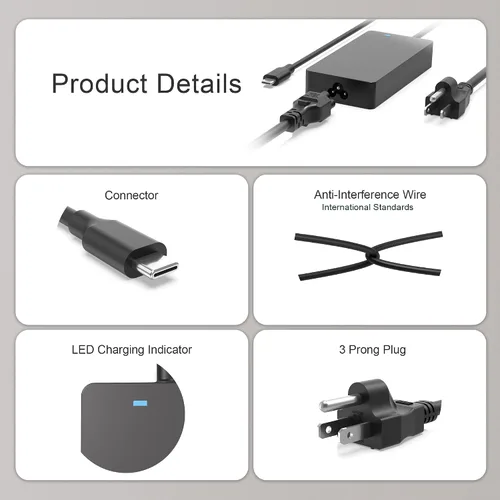 Vista 2 de Cargador rápido USB-C de 100 W para Asus GA403 GA403U GA403UV GA403UI GA403UU G14, apto para Rog Zephyrus G16 GU605 GU605M GU605MI GU605MZ GU605MZ