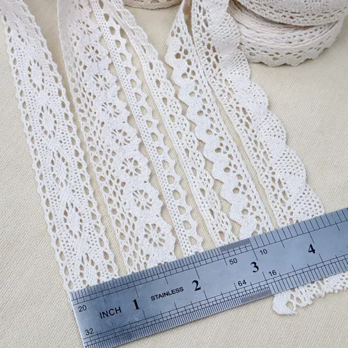 Vista 4 de Cinta de encaje beige de algodón para álbumes de recortes, atrapasueños, suministros de manualidades decorativas (33 yardas)