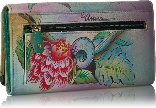 Vista 2 de Anna by Anuschka Women's Genuine Leather Three Fold Organizer Wallet, Hand-Painted Original Artwork - Whimsical Garden