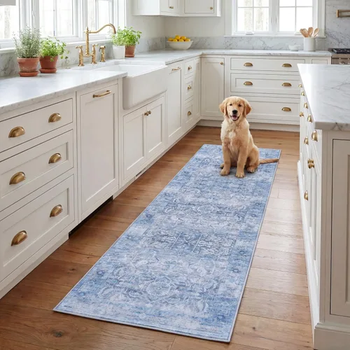 Vista 10 de SAFAVIEH Alfombra lavable Tucson Collection - 2'6" x 4', morado y azul, antideslizante y fácil de limpiar, ideal para sala de estar, dormitorio