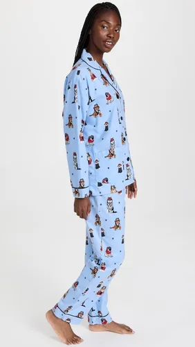 Vista 4 de PJ Salvage Conjunto de pijama de franela para mujer Azul (Ice Blue)