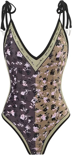 Vista 3 de Traje de baño estampado para mujer, sin mangas, ajustado, de una pieza, con traje de baño, falda larga