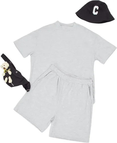Vista 4 de Lexiart Conjunto de 2 piezas para hombre, chándal casual, pantalones cortos de verano, conjunto deportivo de manga corta de gran