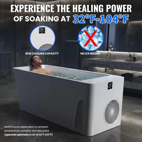 Vista 4 de ICEGALAX Bañera de hielo con enfriador integrado (32℉-104℉), control de smartphone, silencioso, diseño independiente para recuperación de cuerpo