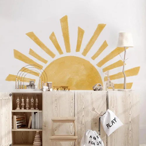 Vista 7 de Calcomanía de pared de medio sol para habitación de los niños, calcomanías de pared de vinilo, calcomanías de pared de guardería, calcomanías