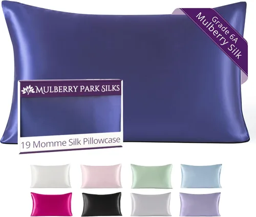 Vista 25 de Mulberry Park Funda de almohada 100% seda, 19 momme, seda de morera grado 6A, cierre de sobre profundo, color negro/estándar (20 x 26 pulgadas)