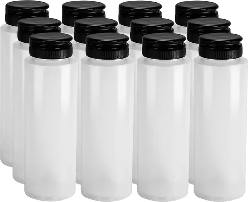 Vista 6 de Pinnacle Mercantile Botellas de condimento de plástico fáciles de apretar con tapa abatible negra, 8 onzas, juego vacío 6