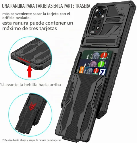 Vista 2 de Asuwish Funda de teléfono para Xiaomi Redmi Note 11S/11 4G con cubierta protectora de pantalla de vidrio templado y soporte delgado para tarjeta