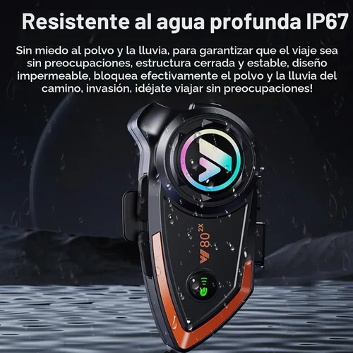 Vista 5 de Casco de motocicleta Bluetooth 1,640.4 ft 2 riders casco Bluetooth intercomunicador auriculares con CVC ruido calidad sonido altavoces sistemas