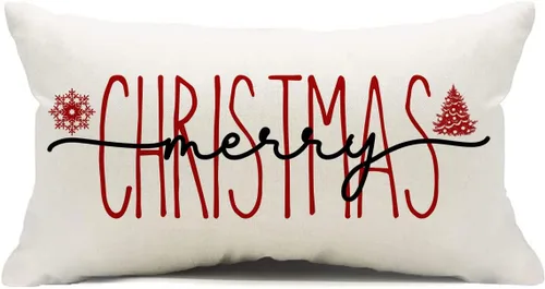 Vista 9 de Funda de Cojín para Decoraciones Navideñas Feliz Navidad, 18 x 18 Pulgadas Funda de Cojín con Frase Navideña Estilo Granja para Sofá Sillón
