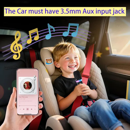 Vista 6 de Micrófono de karaoke para automóvil, micrófono dinámico recargable de mano dual con receptor auxiliar de entrada y salida de 0.138 in, micrófono