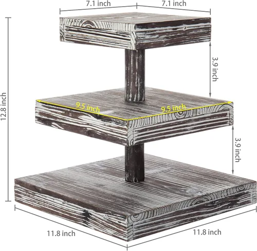Vista 5 de MyGift Soporte para cupcakes de 3 niveles, soporte de exhibición de postres de madera soplada, bandeja escalonada para pasteles, decoración de mesa