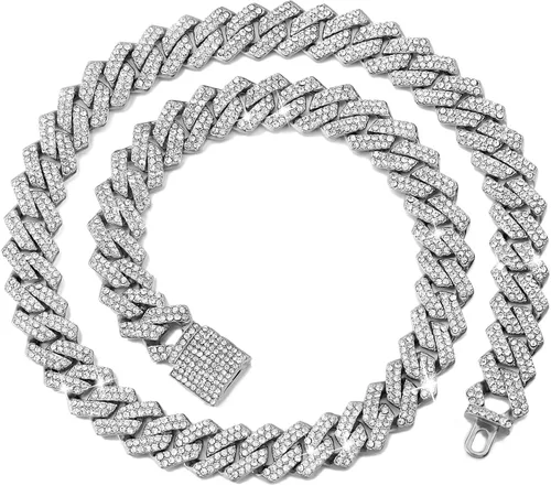 Vista 7 de Collar de Cadena para Perro Collar de Cadena de Metal para Caminar Collar de Eslabones Cubanos para Perro con Hebilla Segura 14MM Collares de Cadena