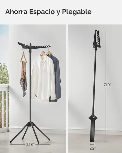 Vista 3 de SONGMICS Tendedero de secado de ropa, 61.6 pulgadas, 3 brazos giratorios Negro