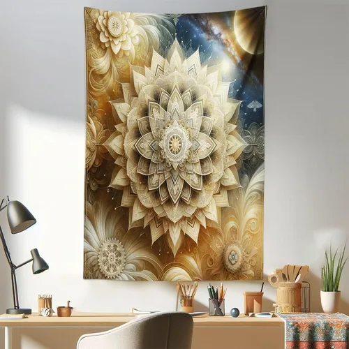 Vista 170 de Ambesonne Tapiz bohemio, diseño floral de bruja, luna y mariposa con adornos de mandala, decoración de tela para colgar en la pared para dormitorio